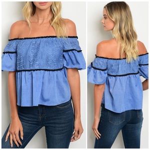 ❗️CLOSING SALE❗️Blue Off Shoulder Crop Top